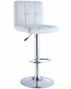 Best Pirce ✔️ Powell White Quilted Faux Leather & Chrome Adjustable Bar Stool Home Dining Chairs & Stools ✔️