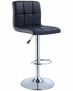 Hot Sale 🛒 Powell Black Quilted Faux Leather & Chrome Adjustable Bar Stool Home Dining Chairs & Stools 🔔