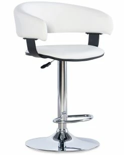 Flash Sale 😍 Powell White Faux Leather Barrel & Chrome Adjustable Bar Stool Home Dining Chairs & Stools 🧨